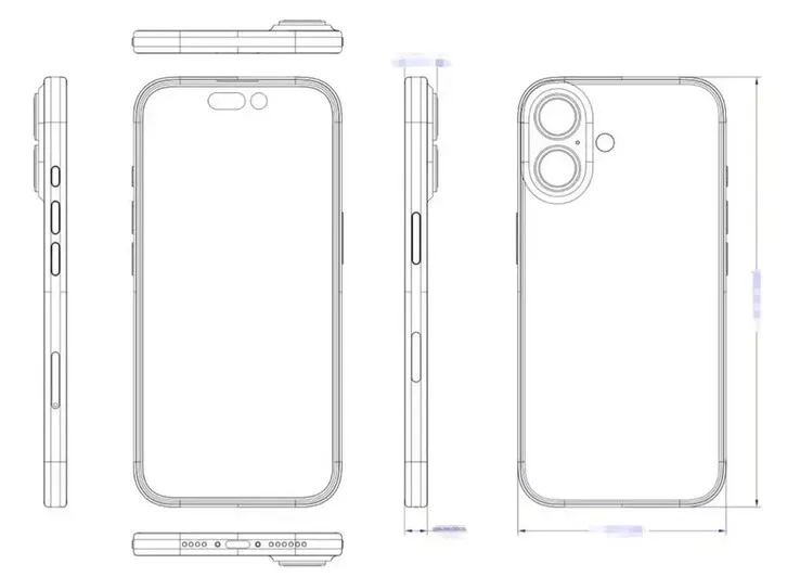 iPhone 16 vertikális kameramodul részletes illusztrációja