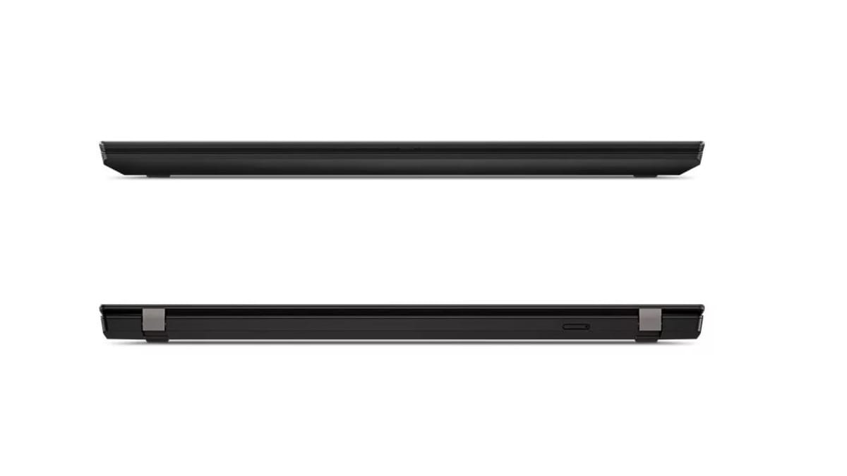 Két nyitott Lenovo ThinkPad T490 oldalnézetből, a két oldal csatlakozóival